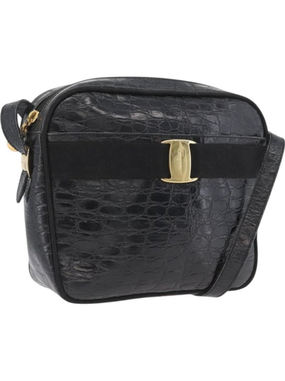 Salvatore Ferragamo Shoulder Bag Leather Black Gold